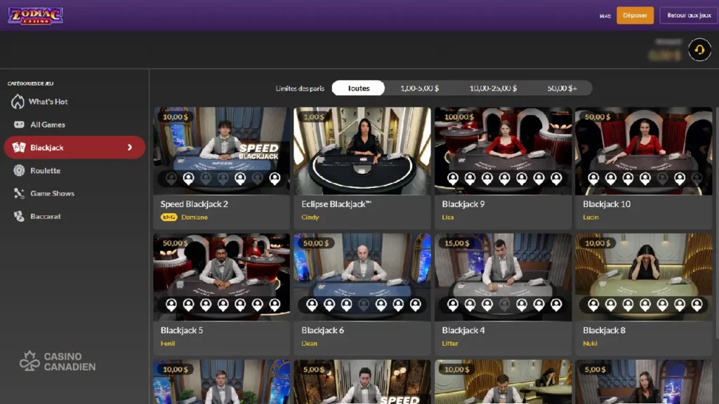 Zodiac Casino Blackjack Live