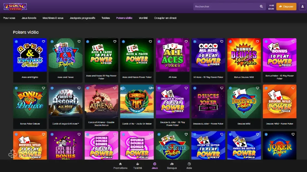 Zodiac Casino Poker video