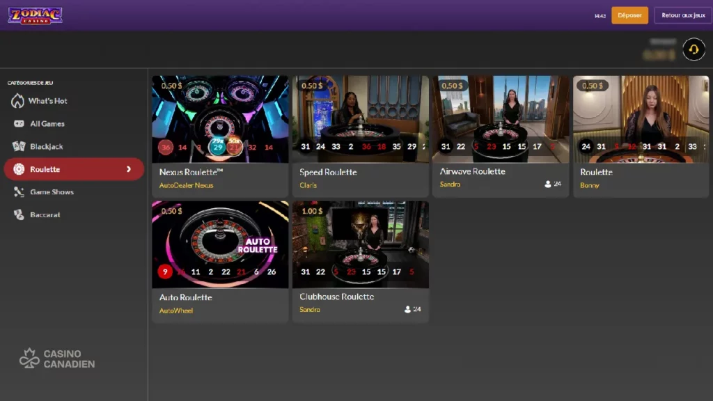 Zodiac Casino Roulette Live